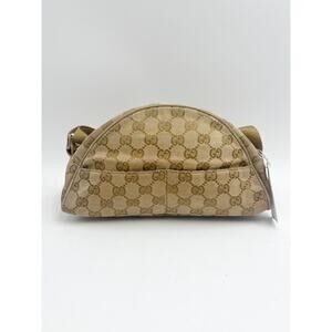 GUCCI  Vintage Half Moon handbag GG Beige Brown Y2k